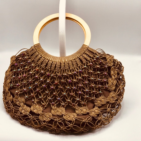 Handbags - Vintage Boho Hemp Macrame Beaded Purse